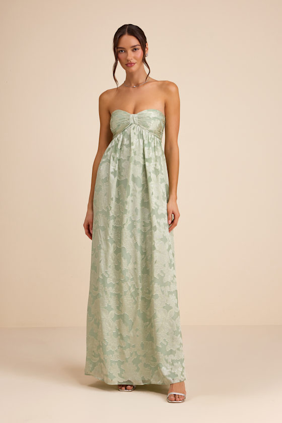 Image of Danalia Sage Floral Burnout Strapless Maxi Dress