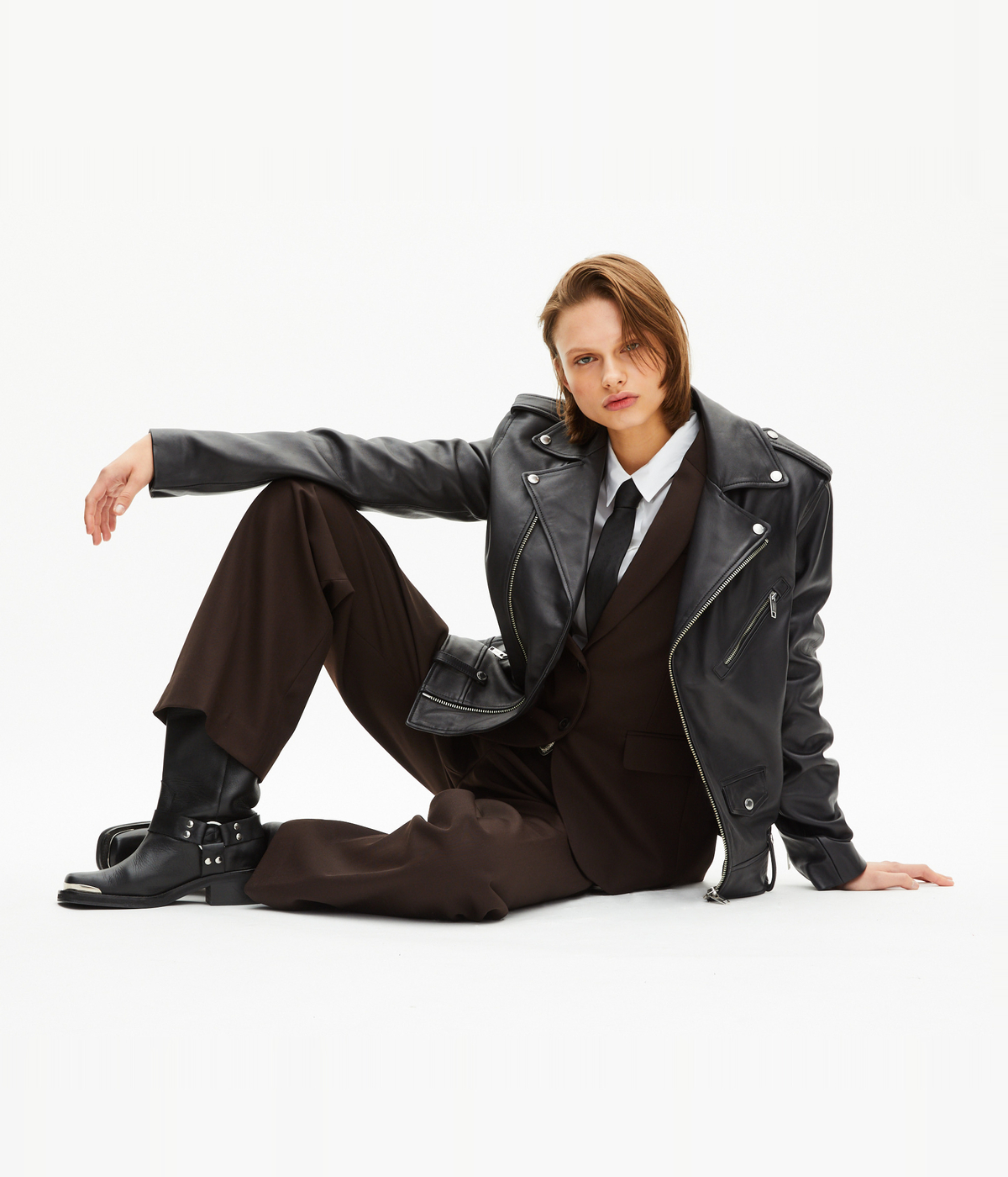 Veste tailleur en laine mélangée marron