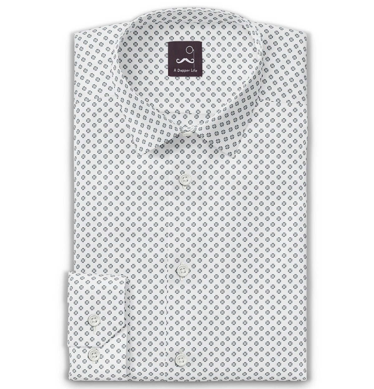 Image of Pure Cotton - Semi-Spread Collar - Long Sleeve - White Flower Print