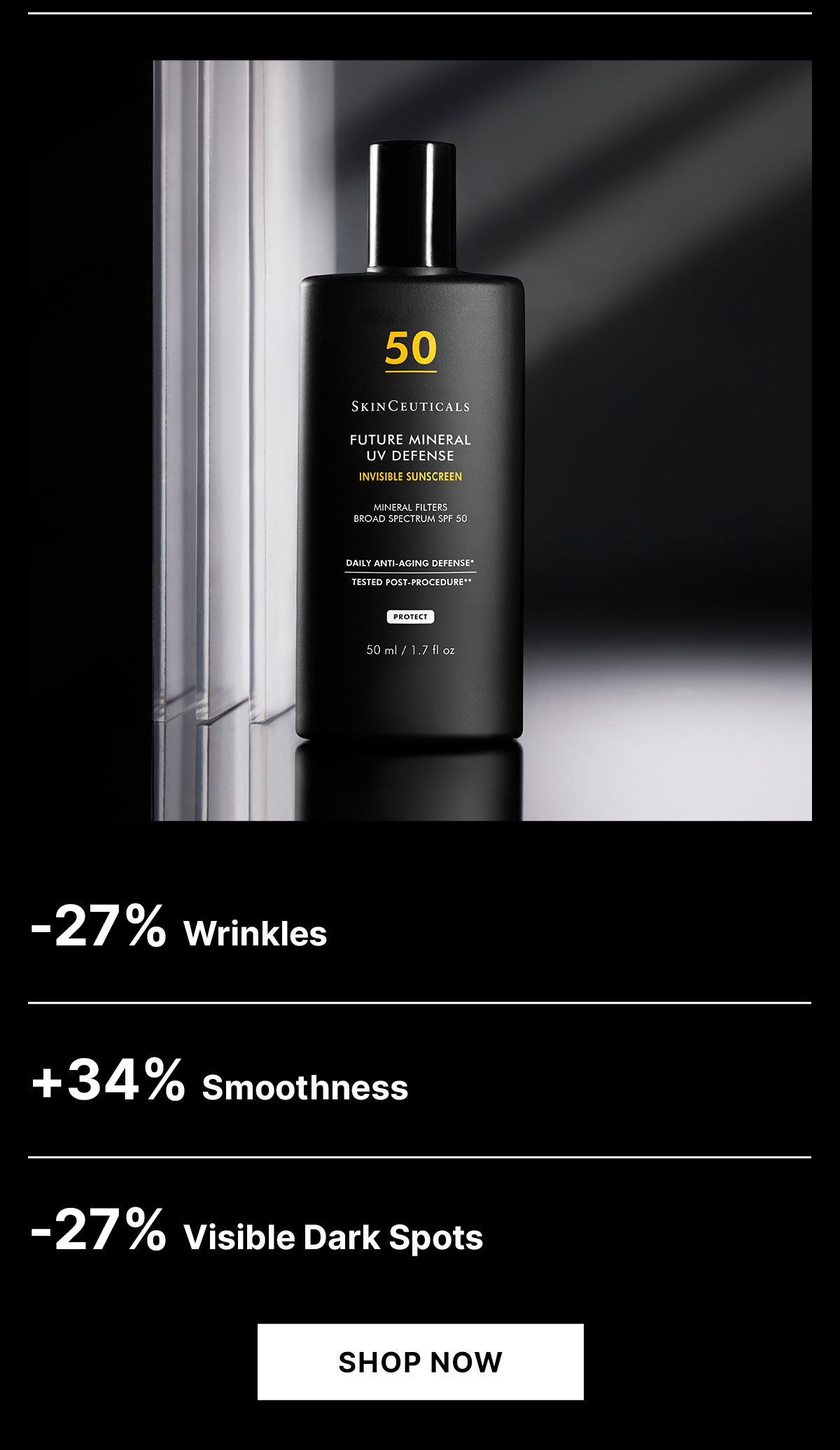 -27% Wrinkles | +34% Smoothness | -27% Visible Dark Spots