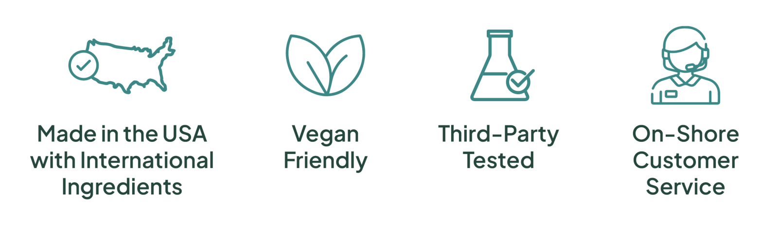 Made in USA with International Ingredients, Vegan Friendly, Third-Party Tested, On-Shore Customer Service
