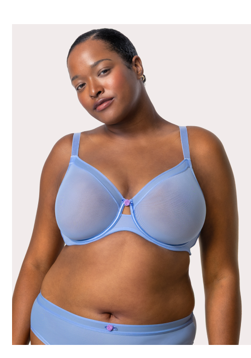 Sheer Mesh Full Coverage Unlined Underwire Bra | Denim Blue | Shop now