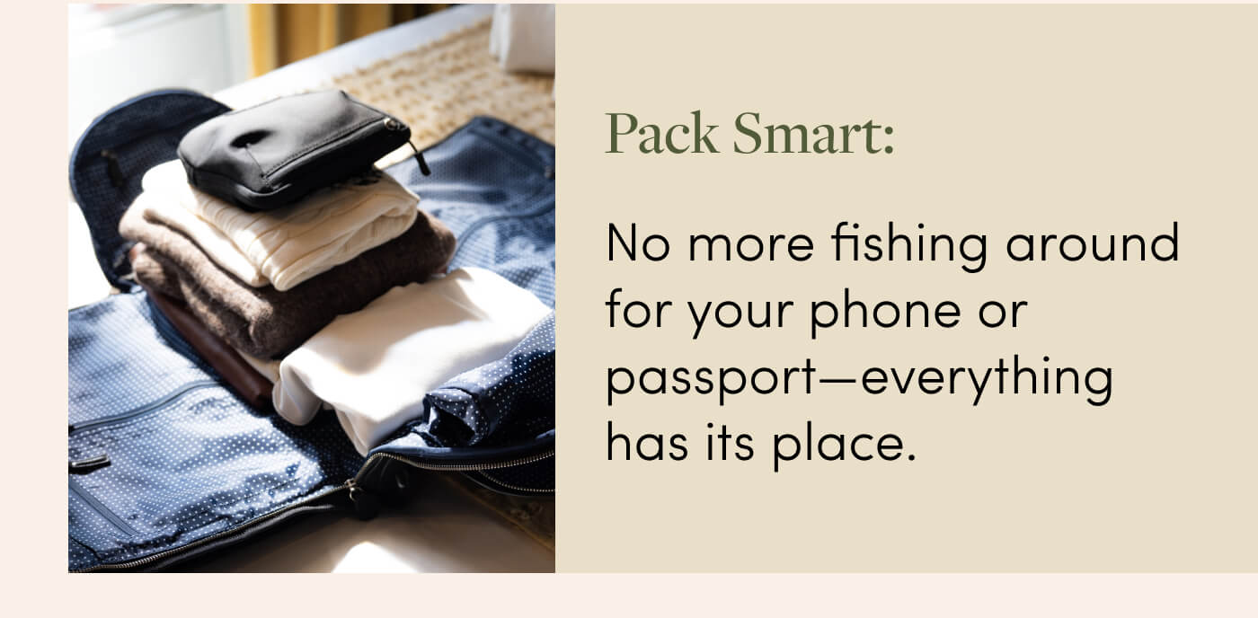 Pack Smart: No more fishing around for your phone or passport—everything has its place.
