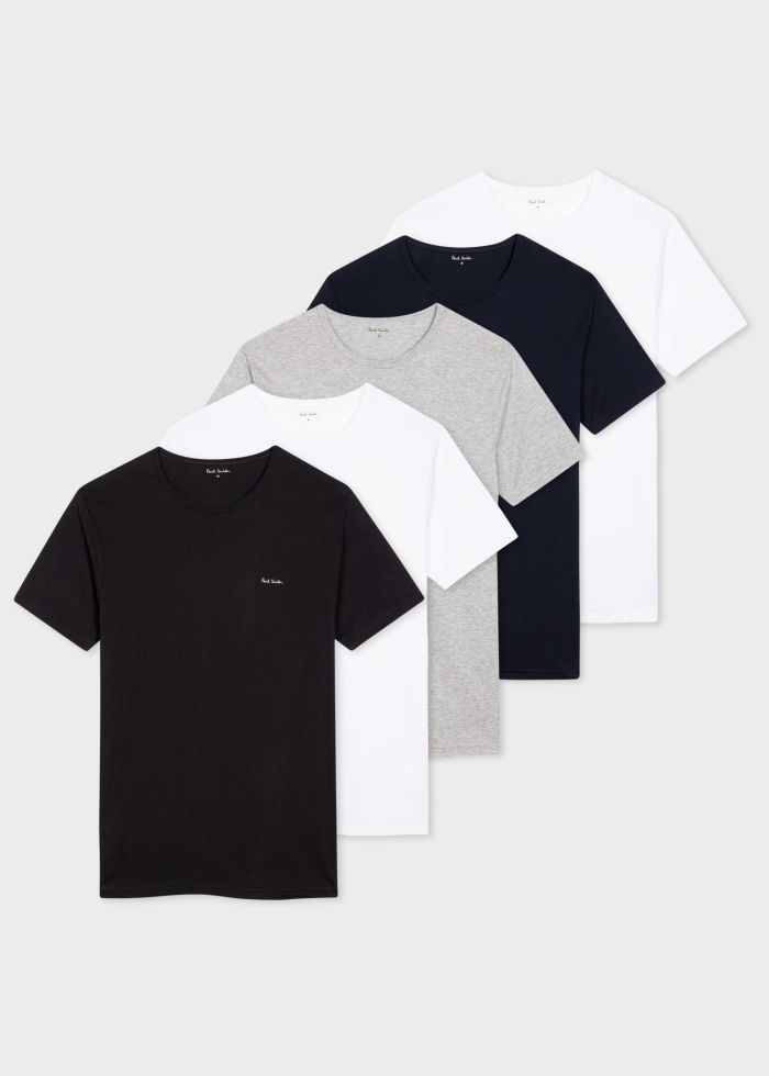 Image of Mixed Colour Organic Cotton Logo Lounge T-Shirts Five Pack