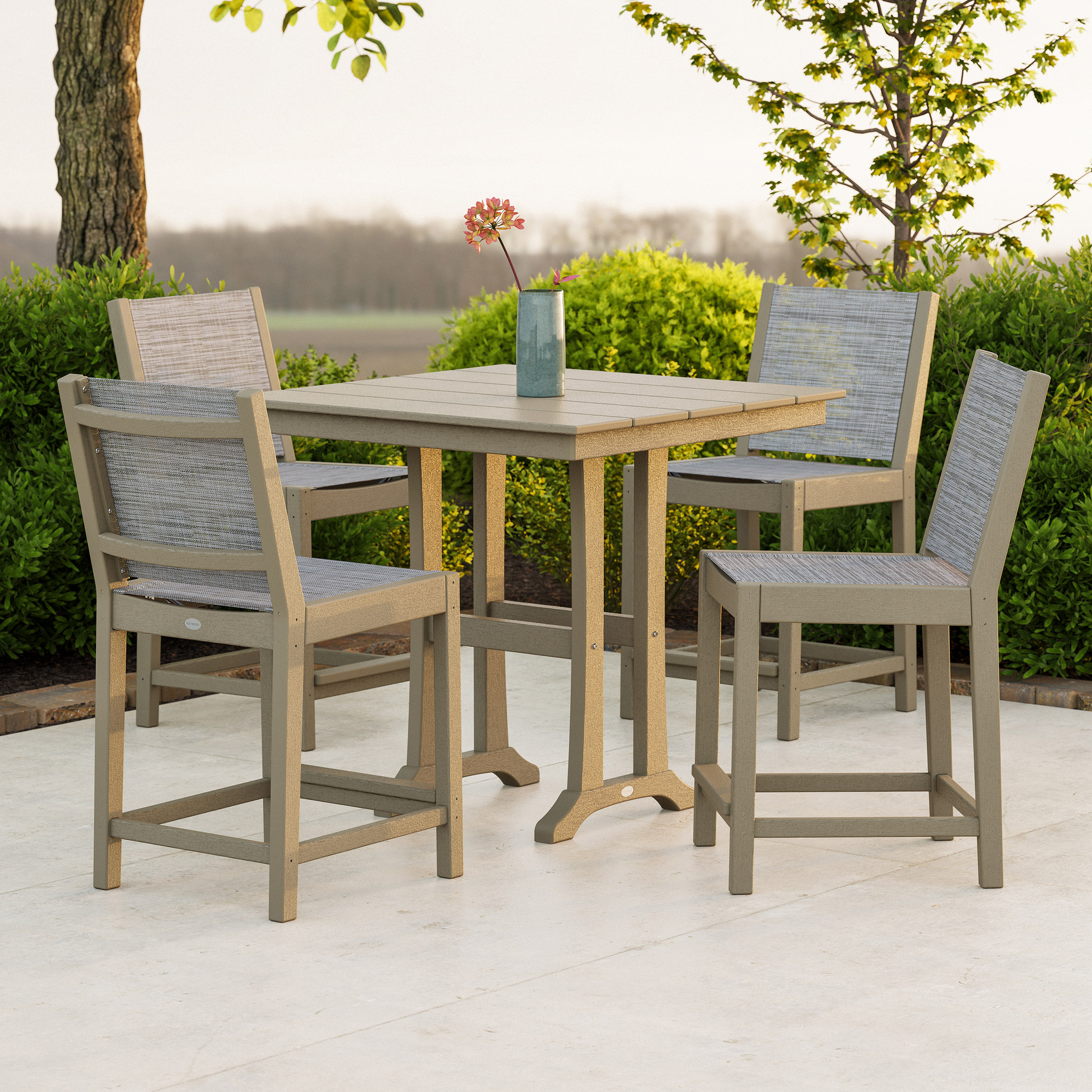 POLYWOOD Camden 5-Piece Sling Outdoor Patio High Dining Set