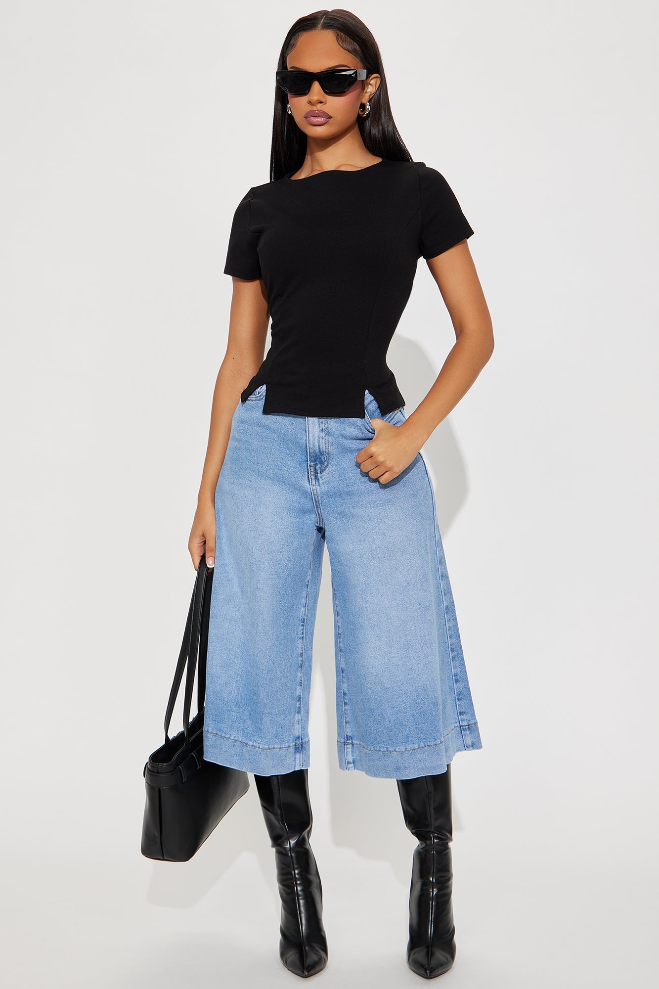 Image of Greenwich Culottes Wide Leg Jeans - Medium Wash