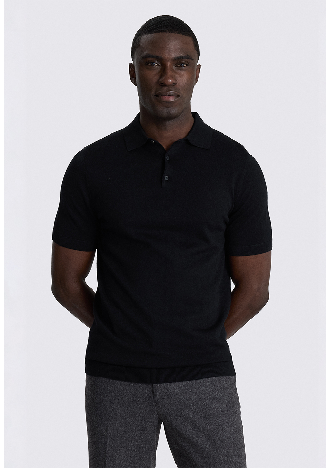 Black Merino Knitted Polo Shirt