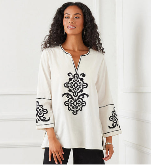 3/4 Sleeve Embroidered Tunic