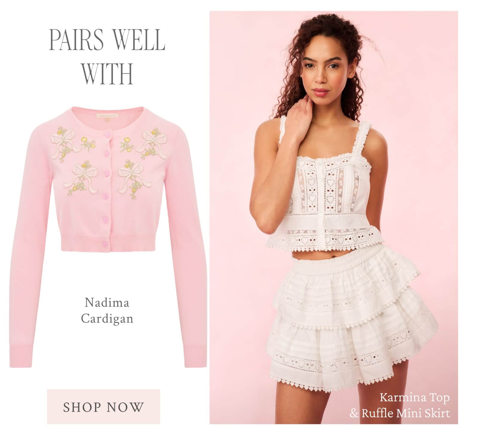 Karmina Top & Ruffle Mini Skirt Pairs Well With Nadima Cardigan <SHOP NOW>