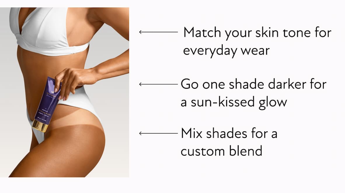 ← Match your skin tone for everyday wear ← Go one shade darker for a sun-kissed glow ← Mix shades for a custom blend