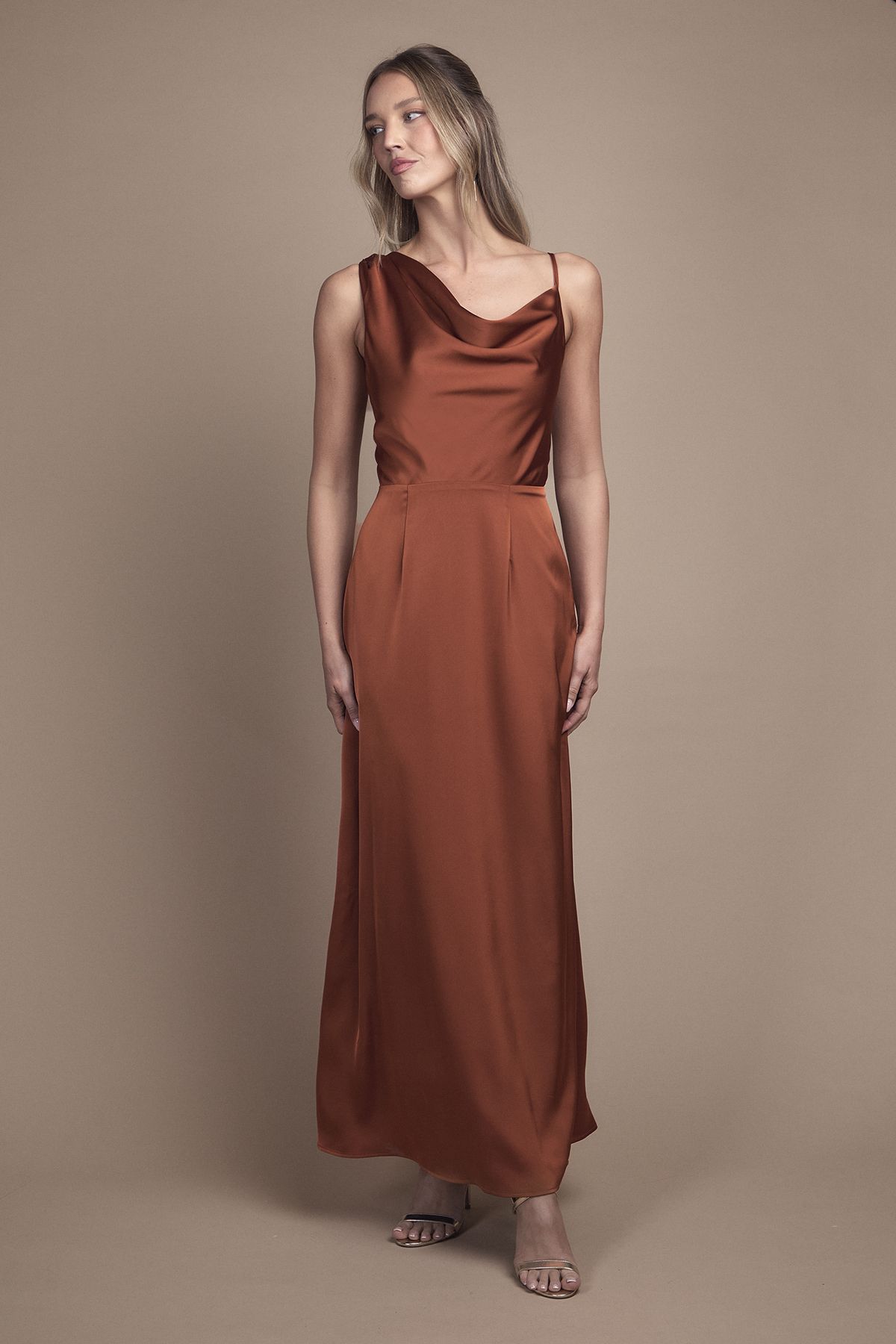 Strappy Cowl Neck Maxi Bridesmaid Dress