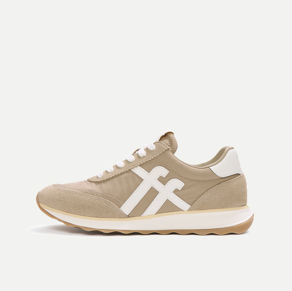 RETRO-Q Fabric/Suede Trainers Cappuccino