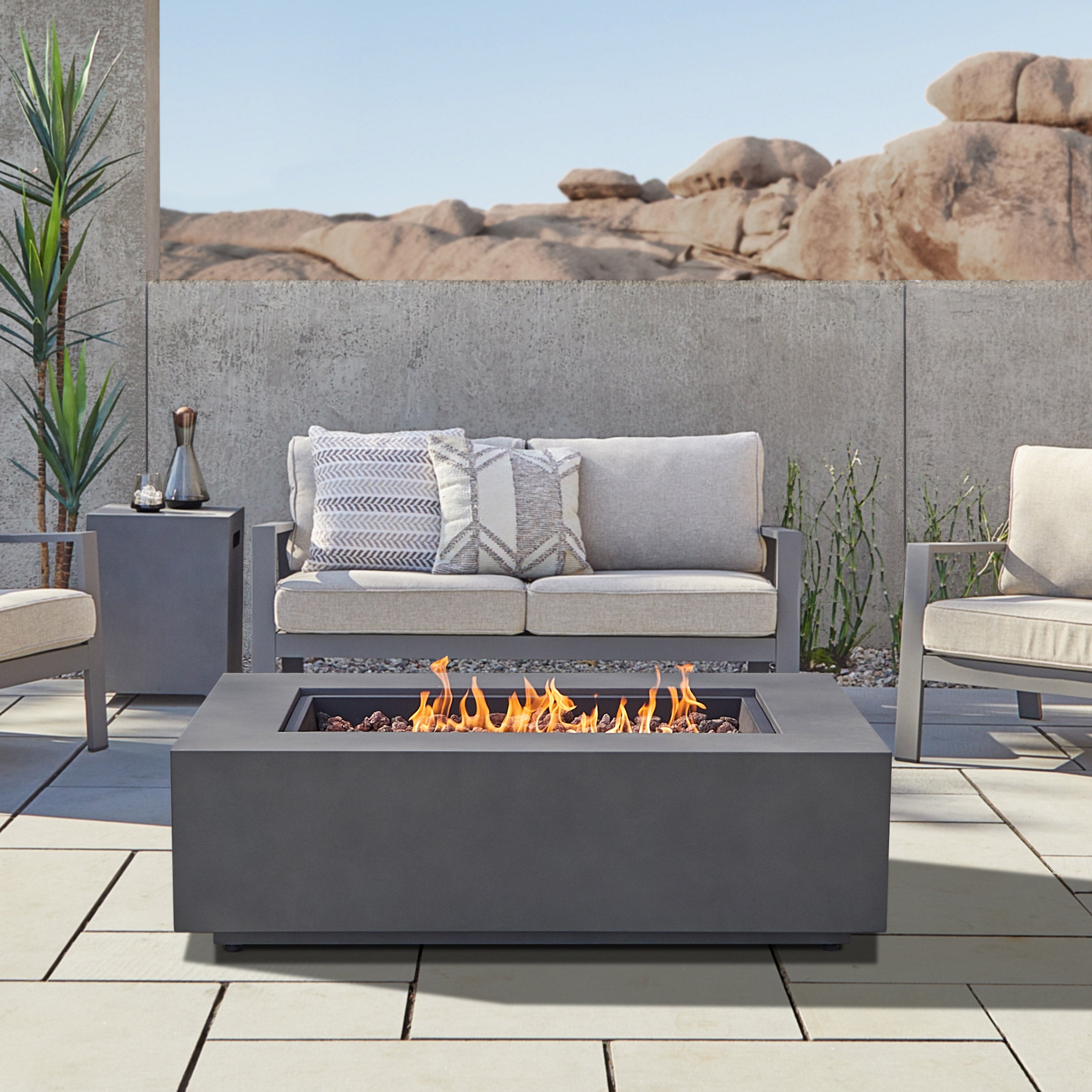 Real Flame Monaco Rectangle Steel Propane or Natural Gas Fire Pit Table