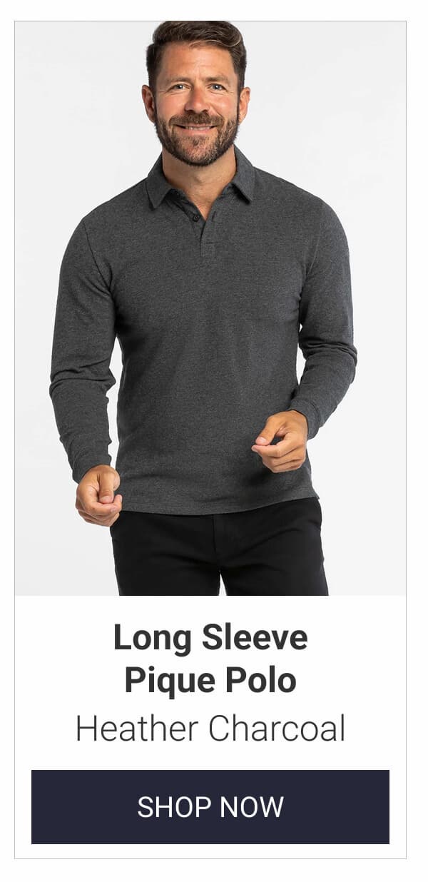 Heather Charcoal Long Sleeve Pique Polo