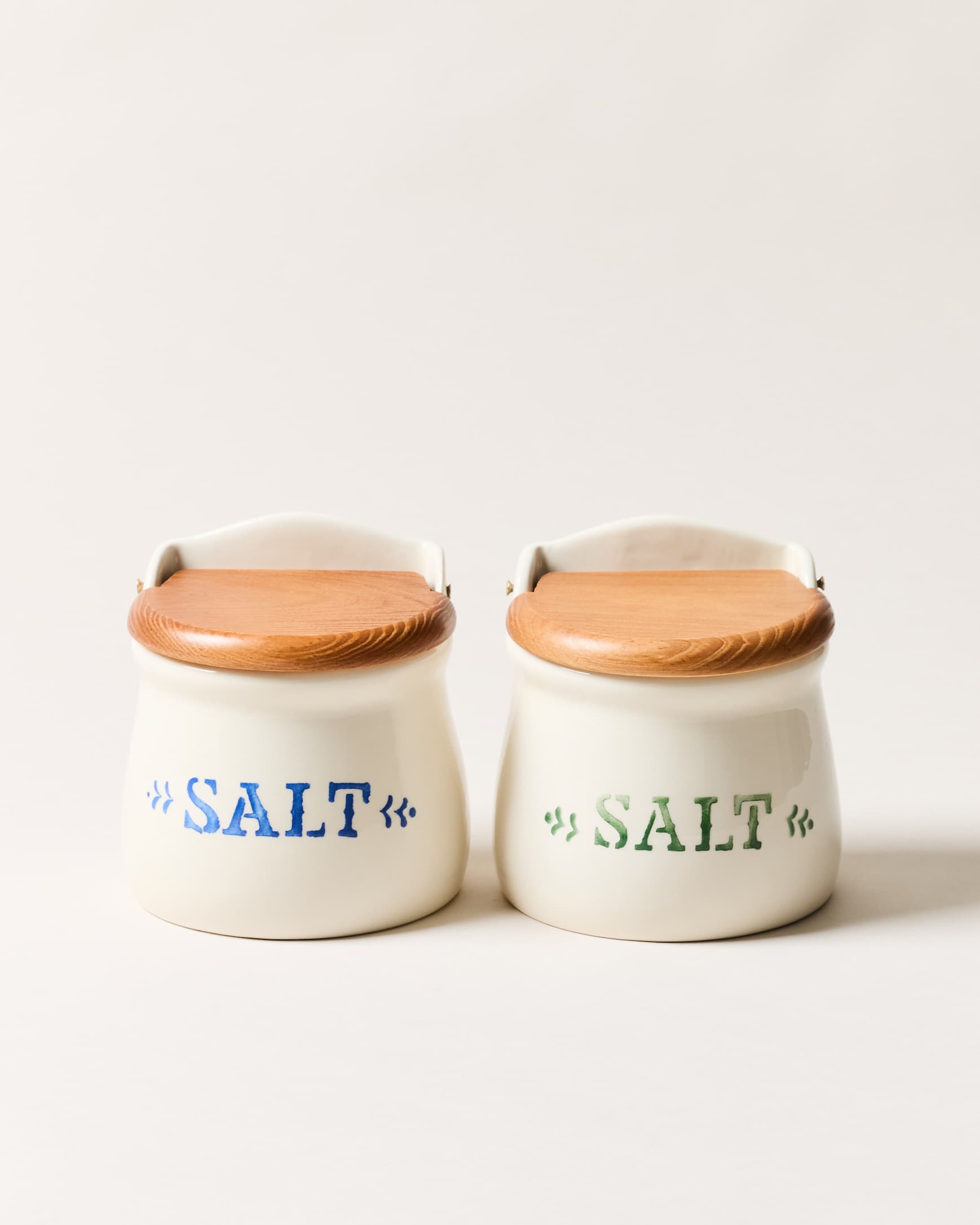 The Cottage Salt Cellar in Navy and Forest, side by side