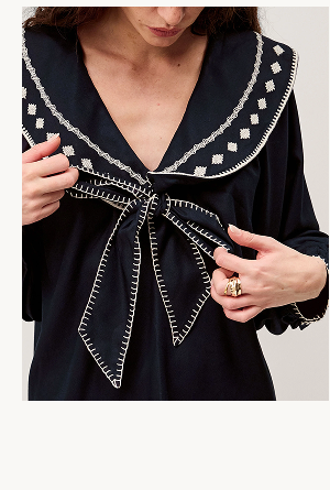 Lola Embroidered Sailor Collar Top Blue