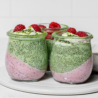 Raspberry matcha pudding