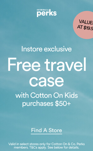 Instore exclusive Free travel case with Cotton On Kids purchases $50+