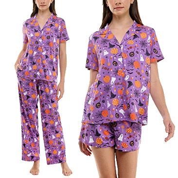 Jaclyn Women's Halloween 3-Piece Notch Collar PJ Set