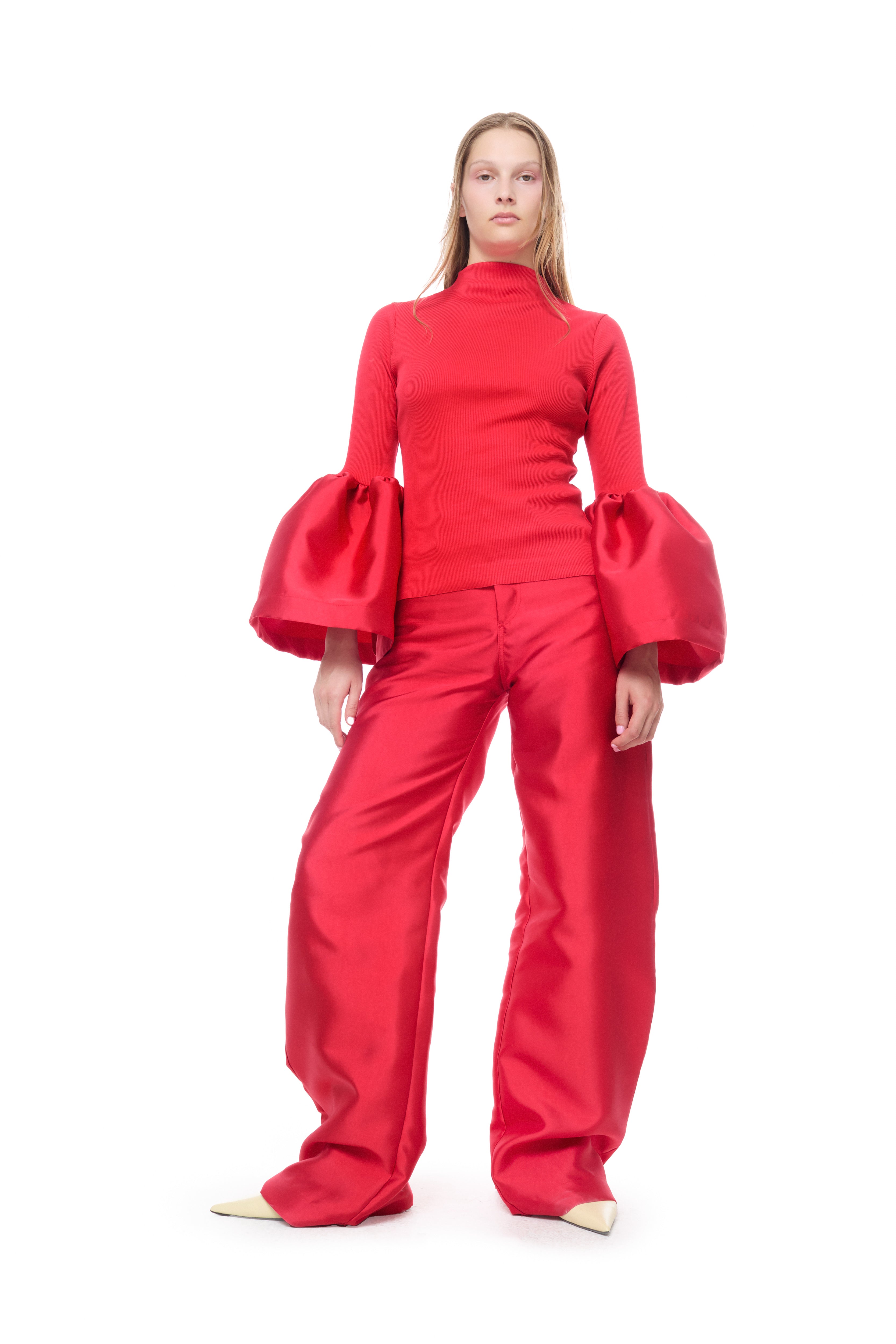 RED MIKADO BOYFRIEND TROUSERS
