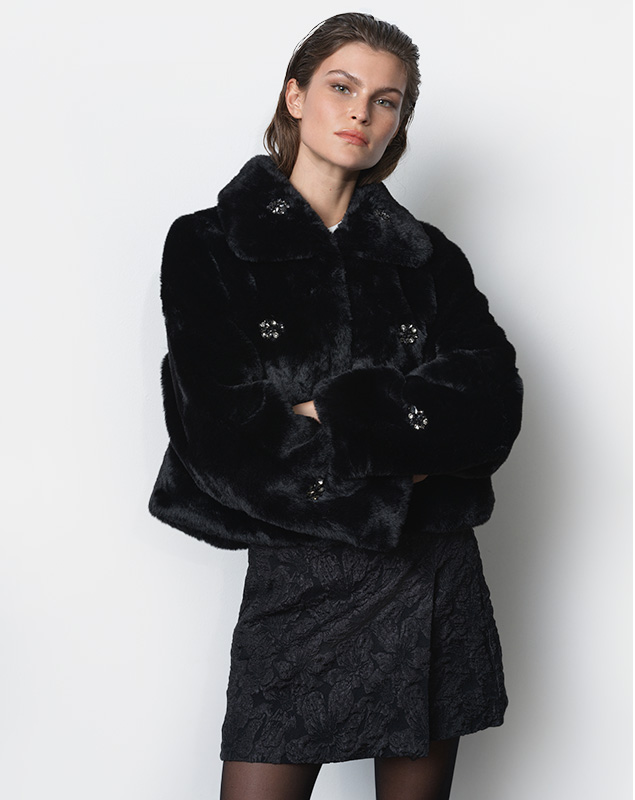 Theresa Faux Fur Diamante Short Coat