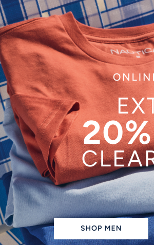 Online only. Extra 20% off clearance. Shop Men