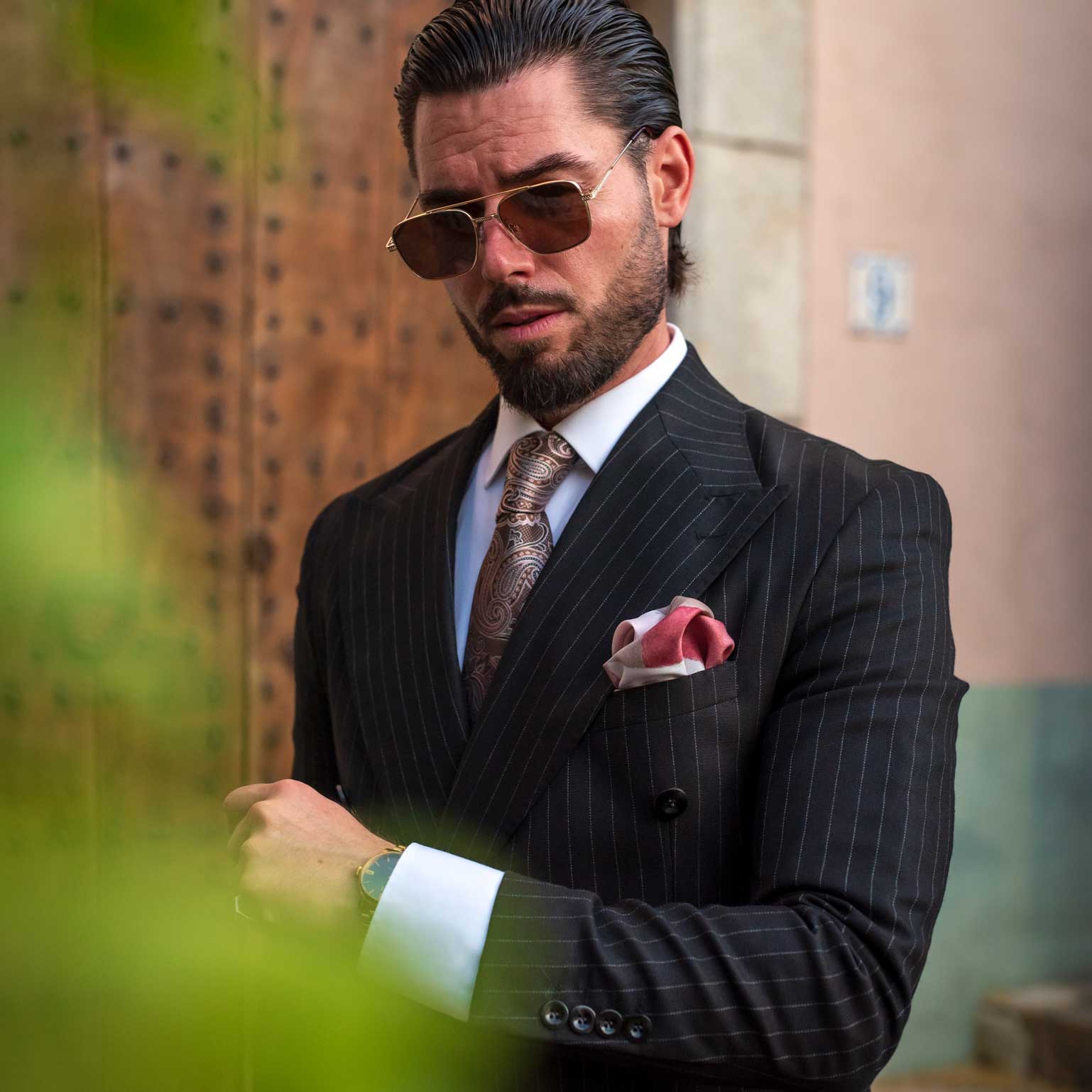 Brown Italian silk pocket square
