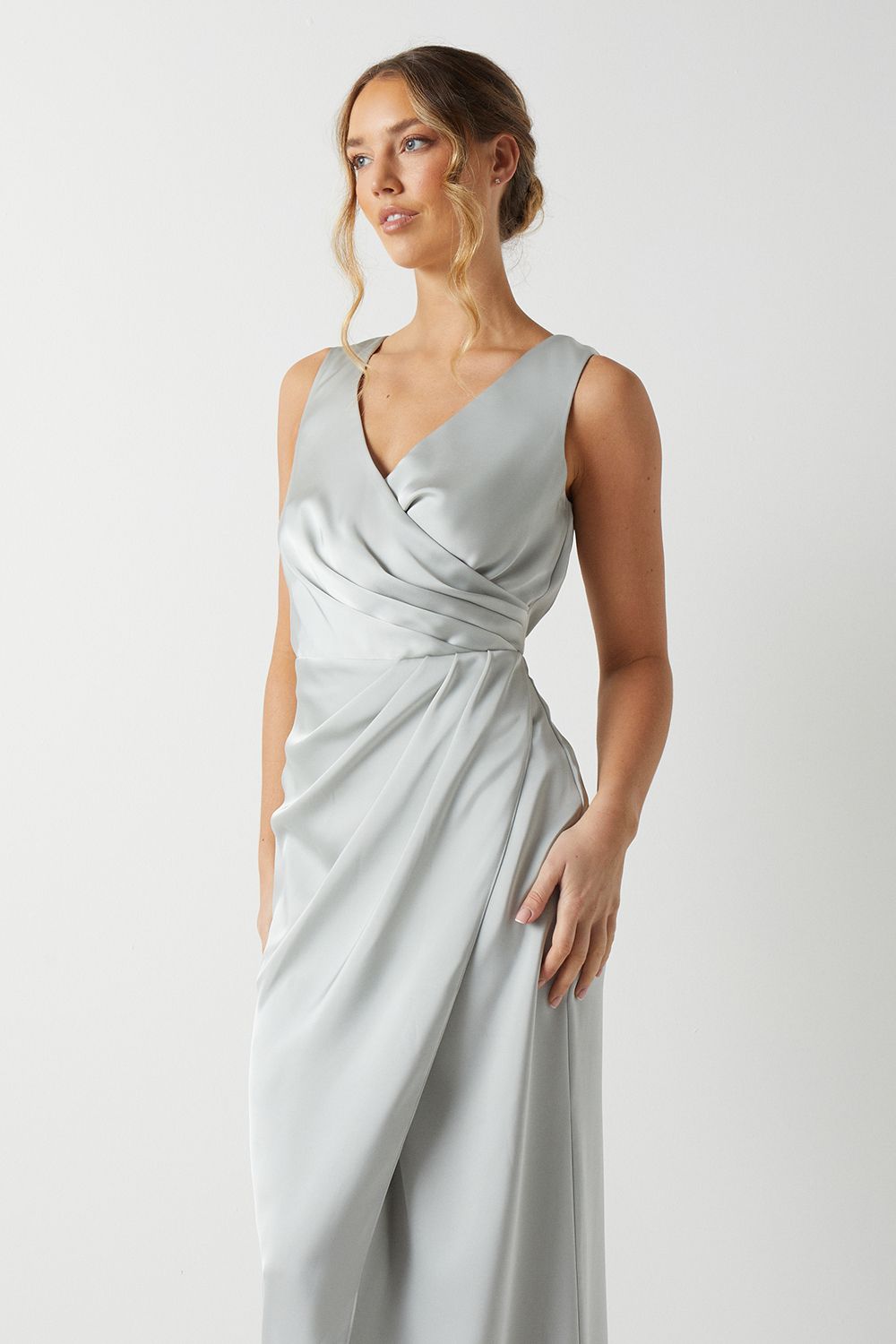 Ruched Waist Detail Satin Bridesmaid Dress