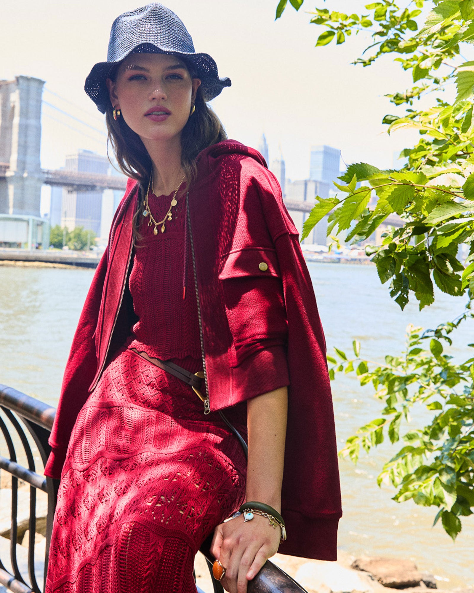 Image of Fireside Cropped Utility Zip Jacket - Burgundy