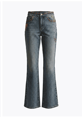 Stretch Denim Whipstitched Embroidered Flare Jeans