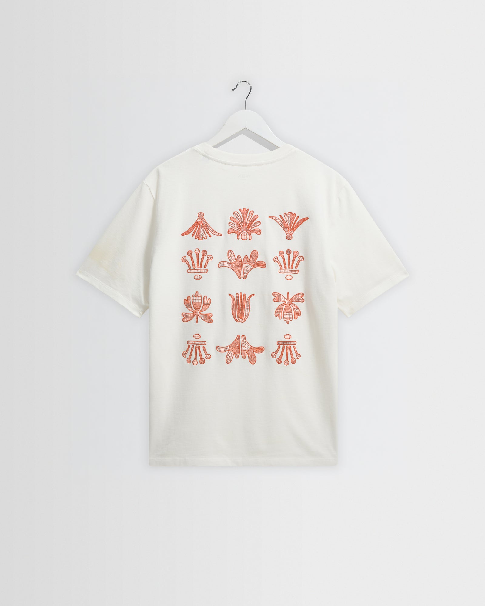 Dean - Ecru And Rust Grid Embroidered T-Shirt