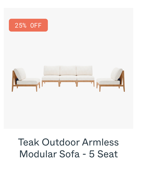 Teak Outdoor Armless Modular Sofa - 5 Seat