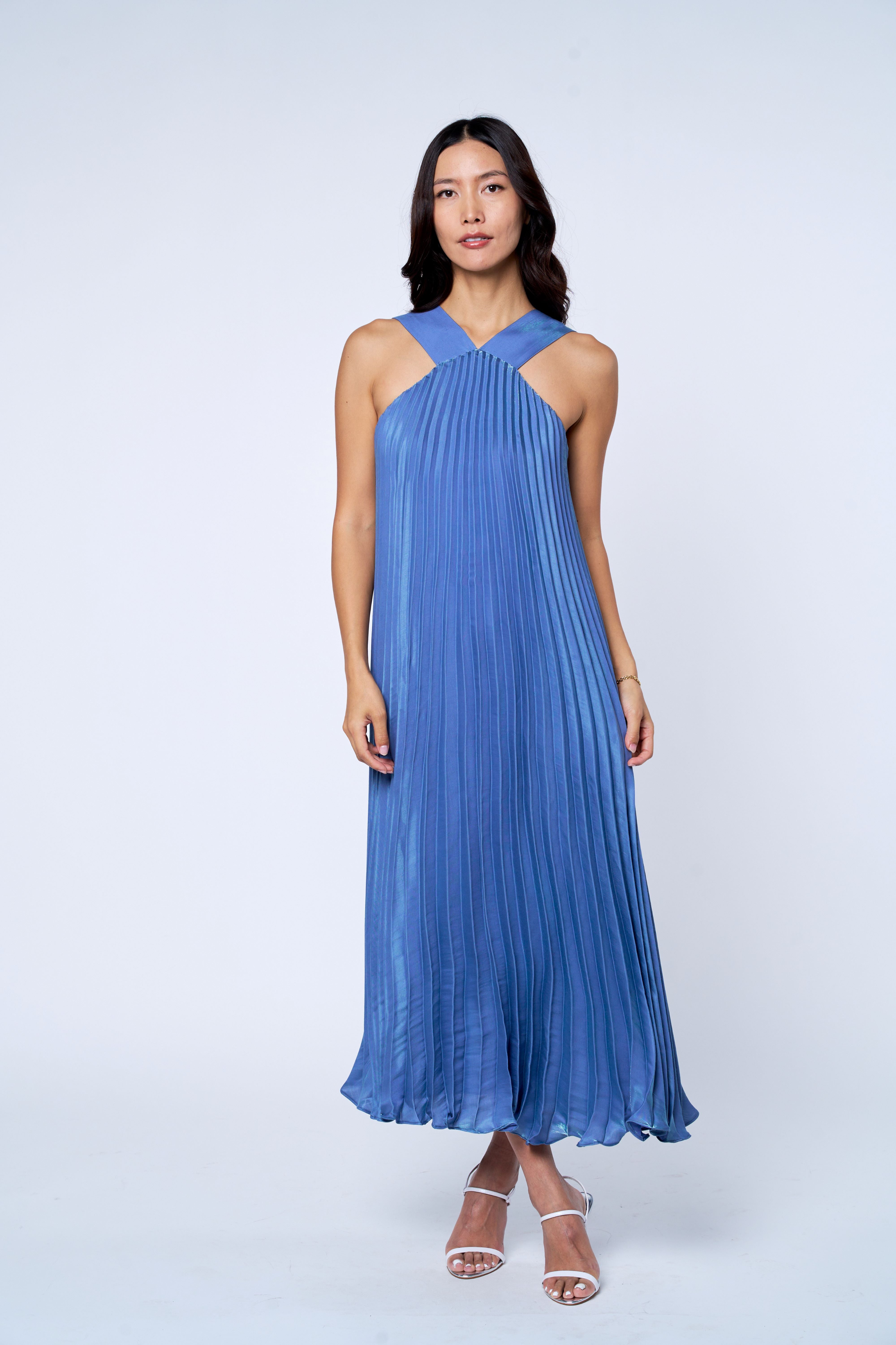 Image of Mellisa Pleated Satin Halter Dress