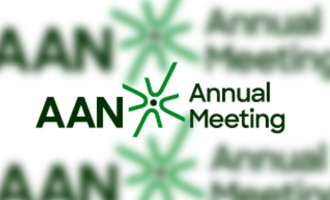 A graphic of the AAN Annual Meeting, with a green logo in the middle