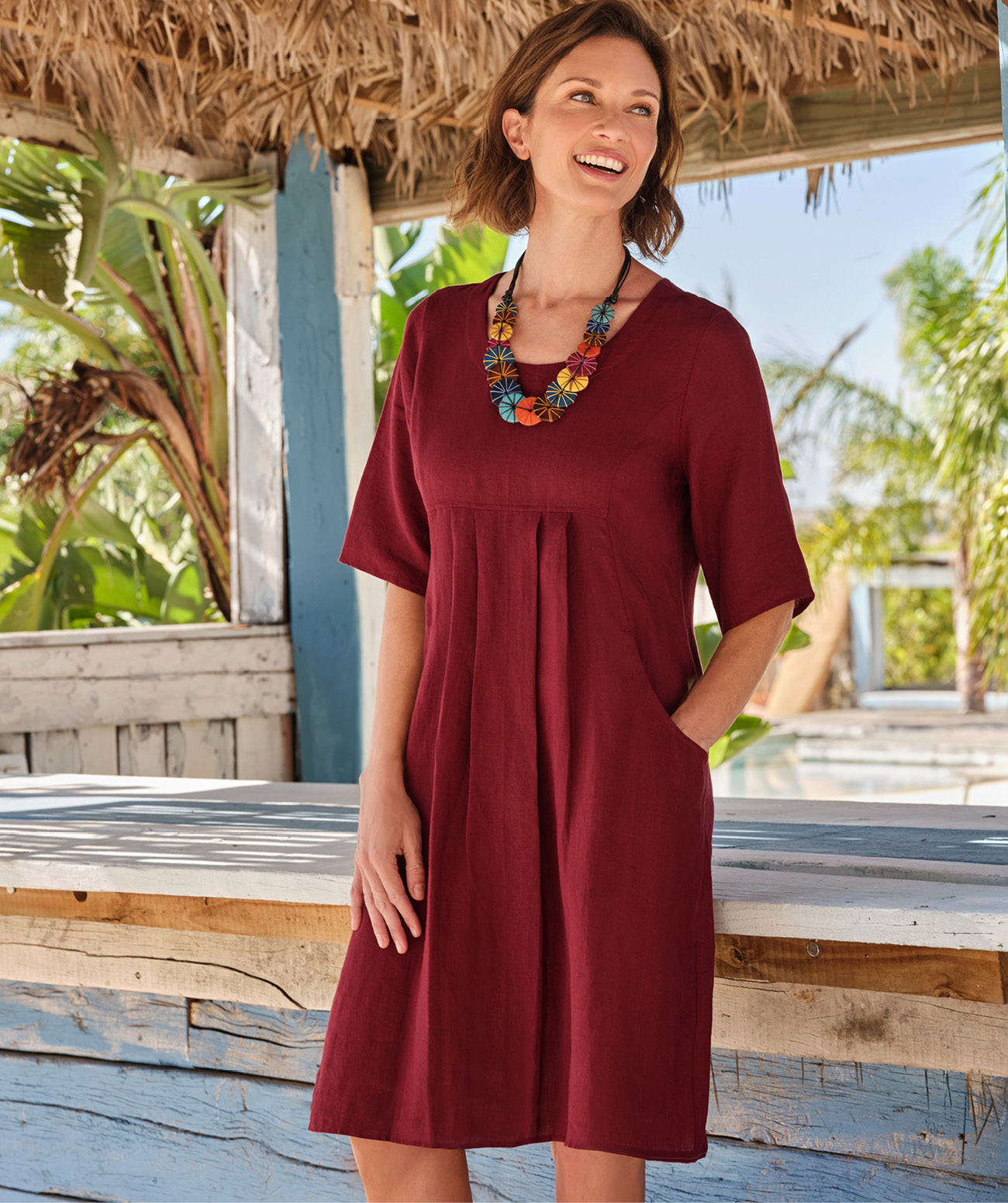 Womens Linen Pocket Tunic Dress