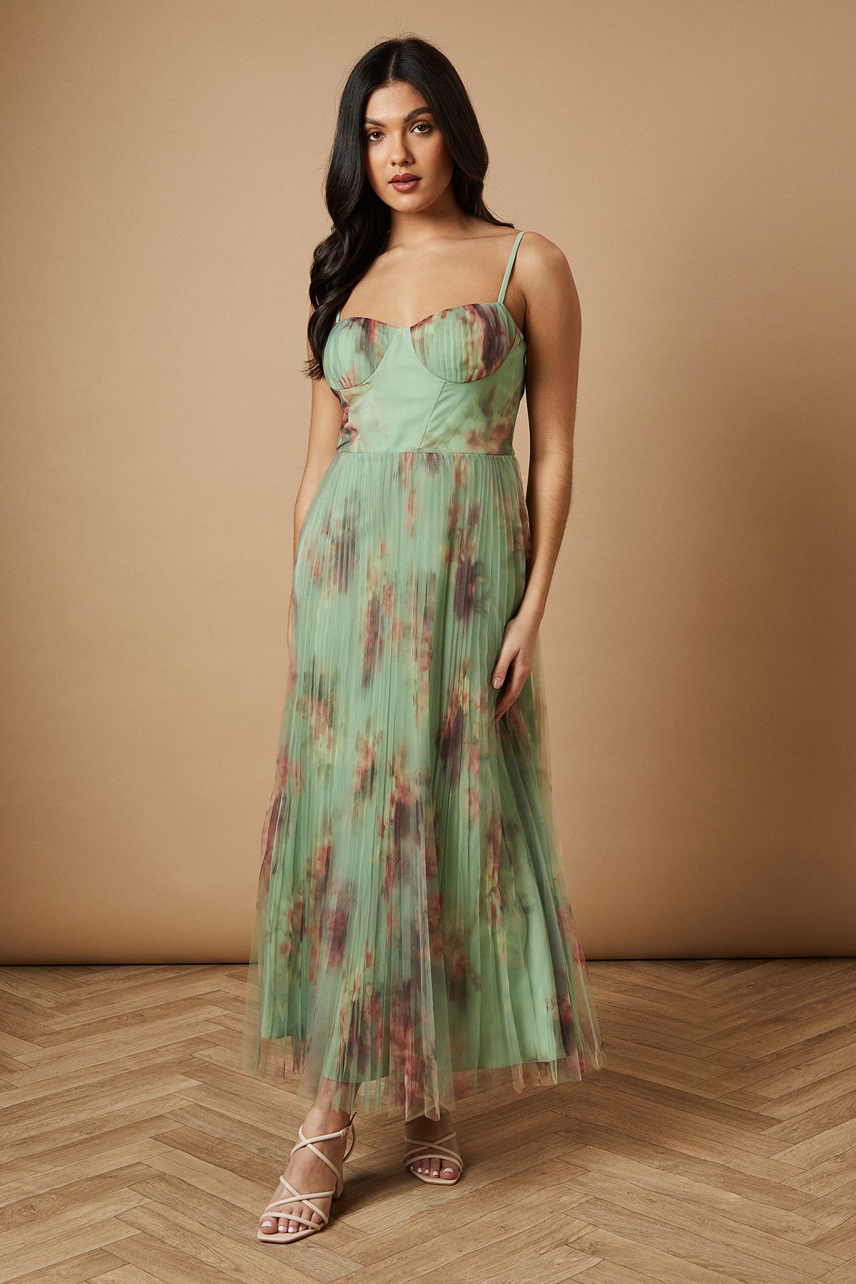 Floral Corset Detail Midi Dress