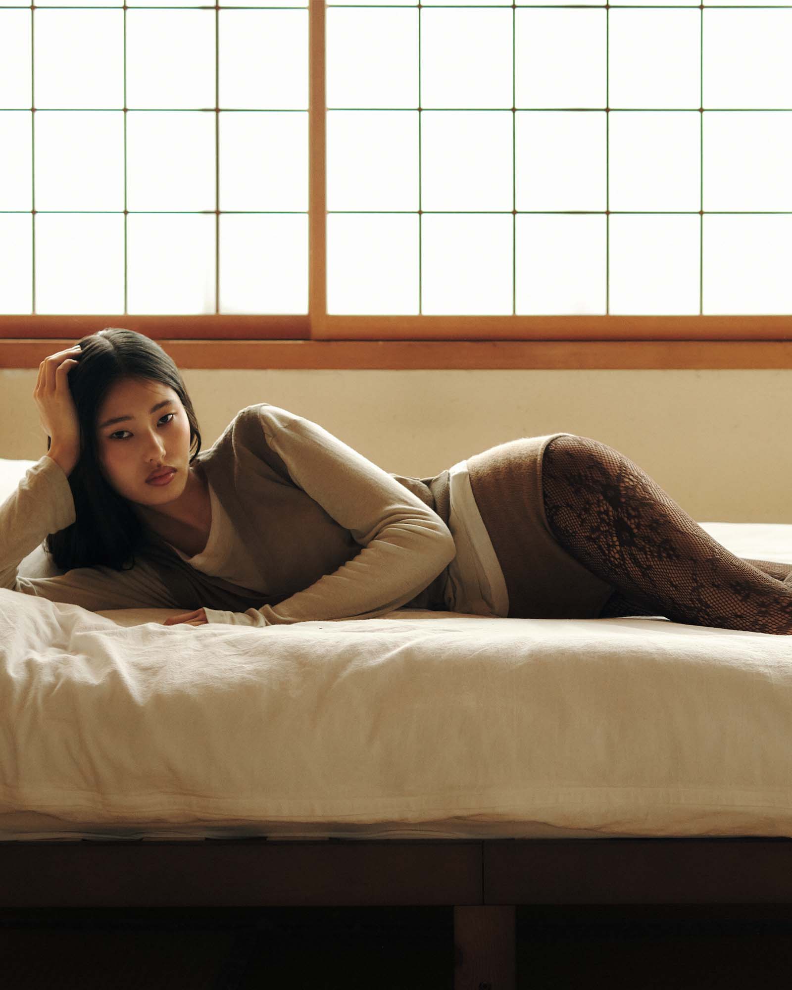 Rosa Lace Tights Dark Brown