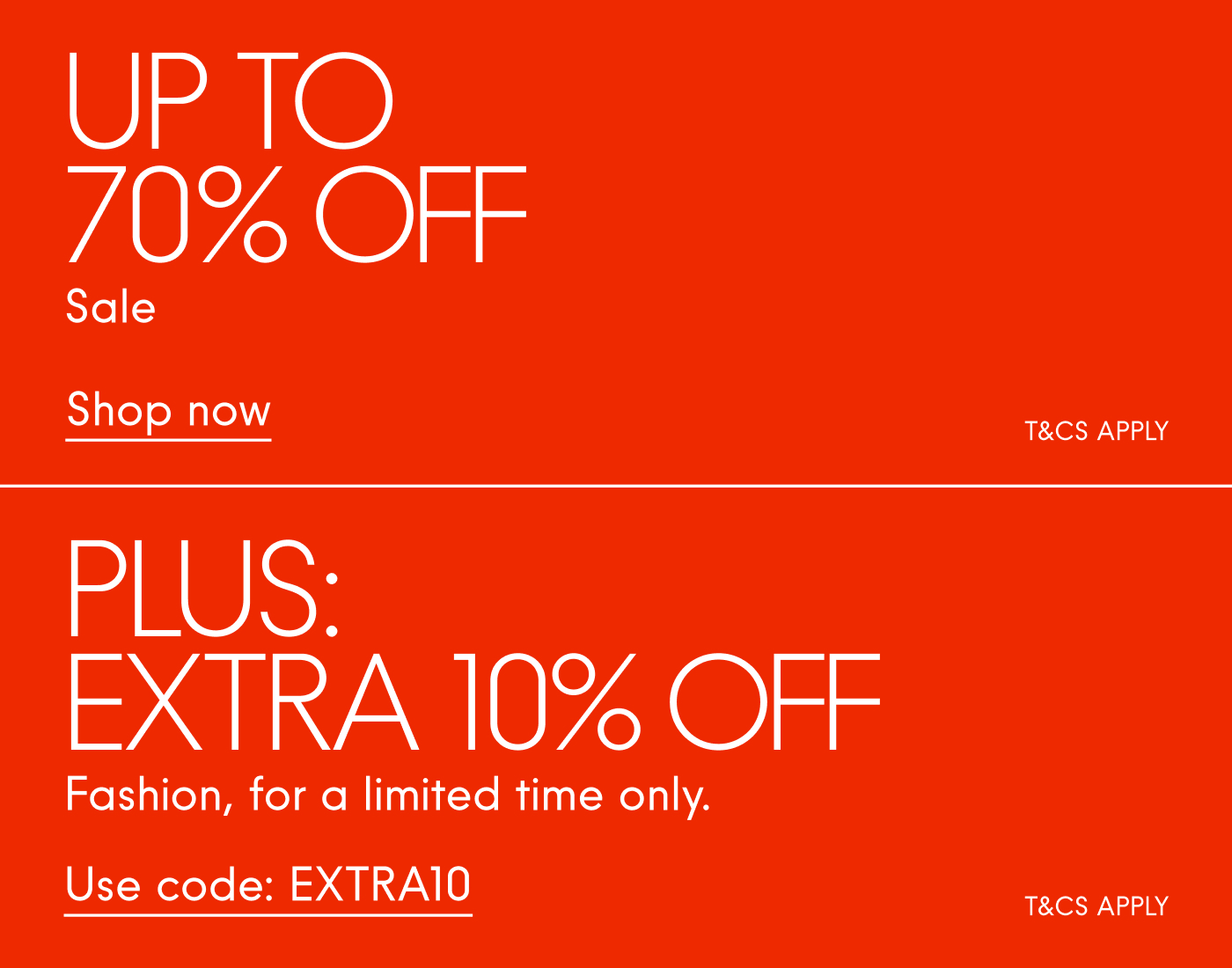 Up to 70% off sale, plus extra 10% off with code: EXTRA10 Shop now
