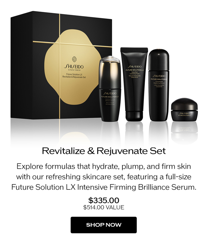 Explore formulas that hydrate, plump, and firm skin with our refreshing skincare set, featuring a full- size Future Solution LX Intensive Firming Brilliance Serum.