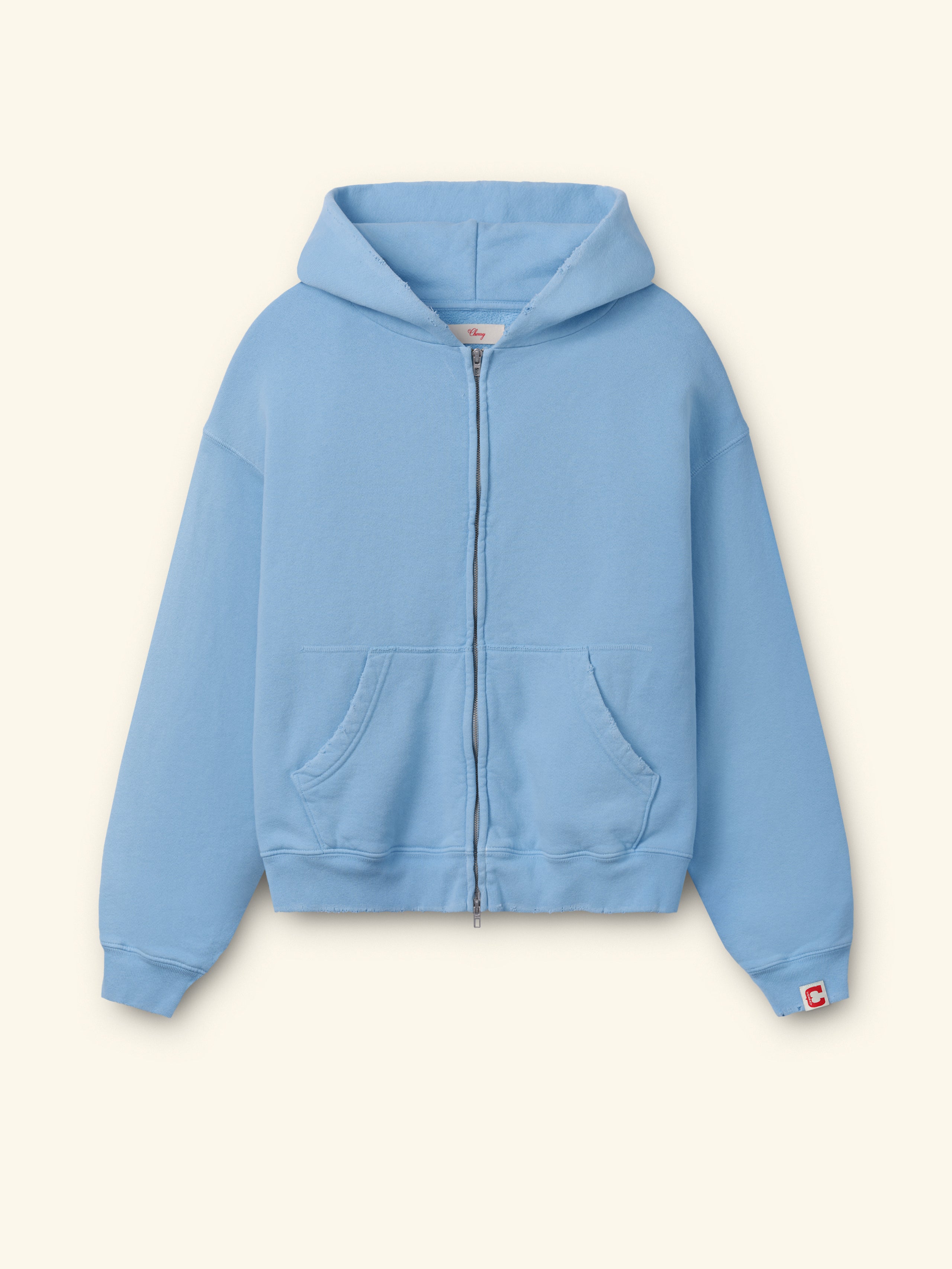 Image of Distressed Zip Up Hoodie (Sky Blue)