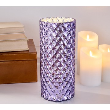 ShWk 7/28 11" Illuminated Diamond Glass Hurricane by Valerie