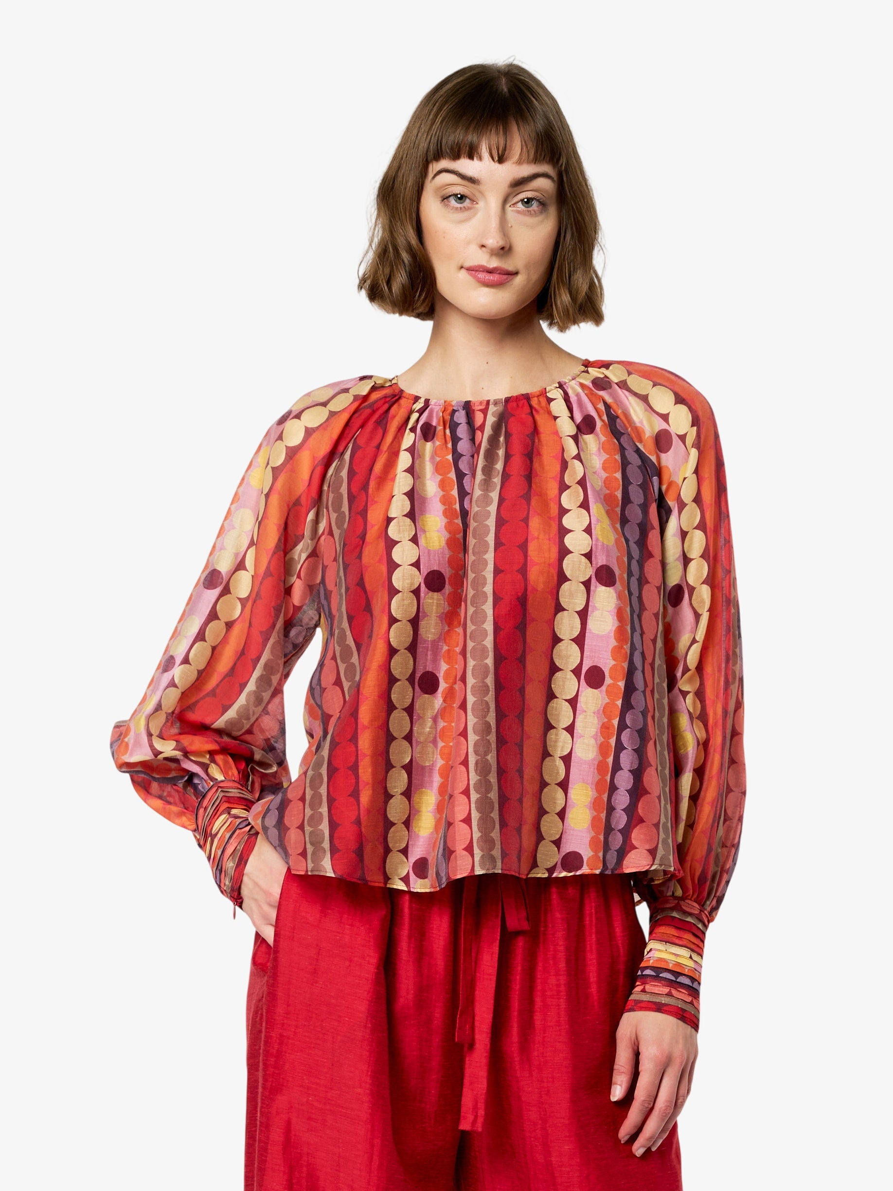 Image of Rileigh Striped Polka Dot Raglan Sleeve Top