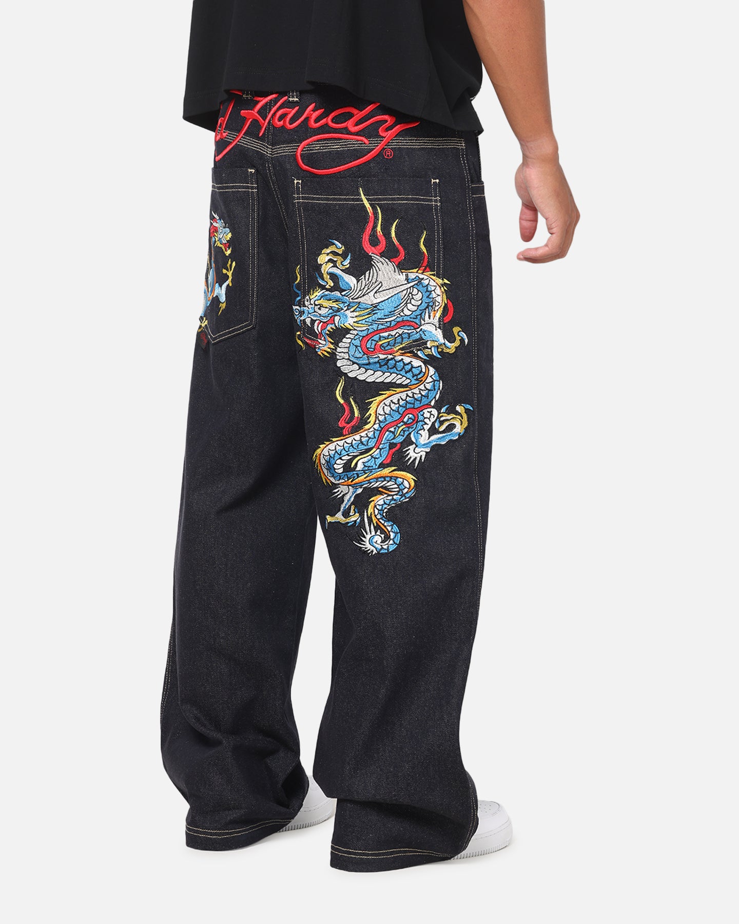Image of Ed Hardy Dragon Ultra Wide Leg Jeans Indigo Denim