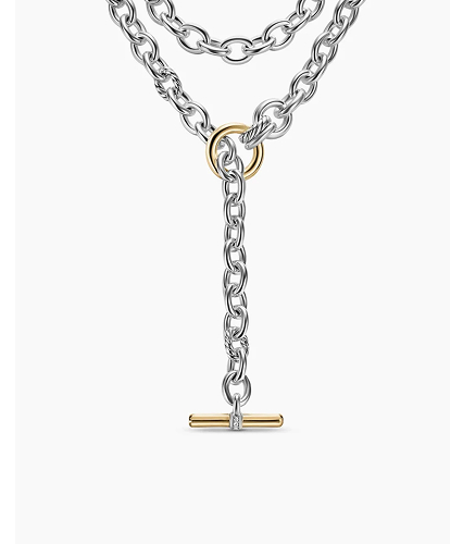 DY Mercer® Double Row Toggle Chain NecklaceSterling Silver with 18K Yellow Gold and Diamonds, 8mm