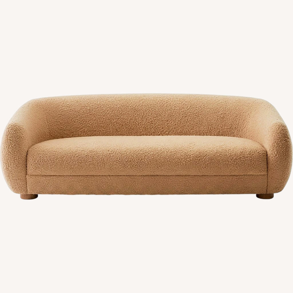Image of CB2 Laszlo Sofa, Camel Brown Boucle