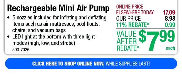 Rechargeable Mini Air Pump - FREE Shipping to Store!