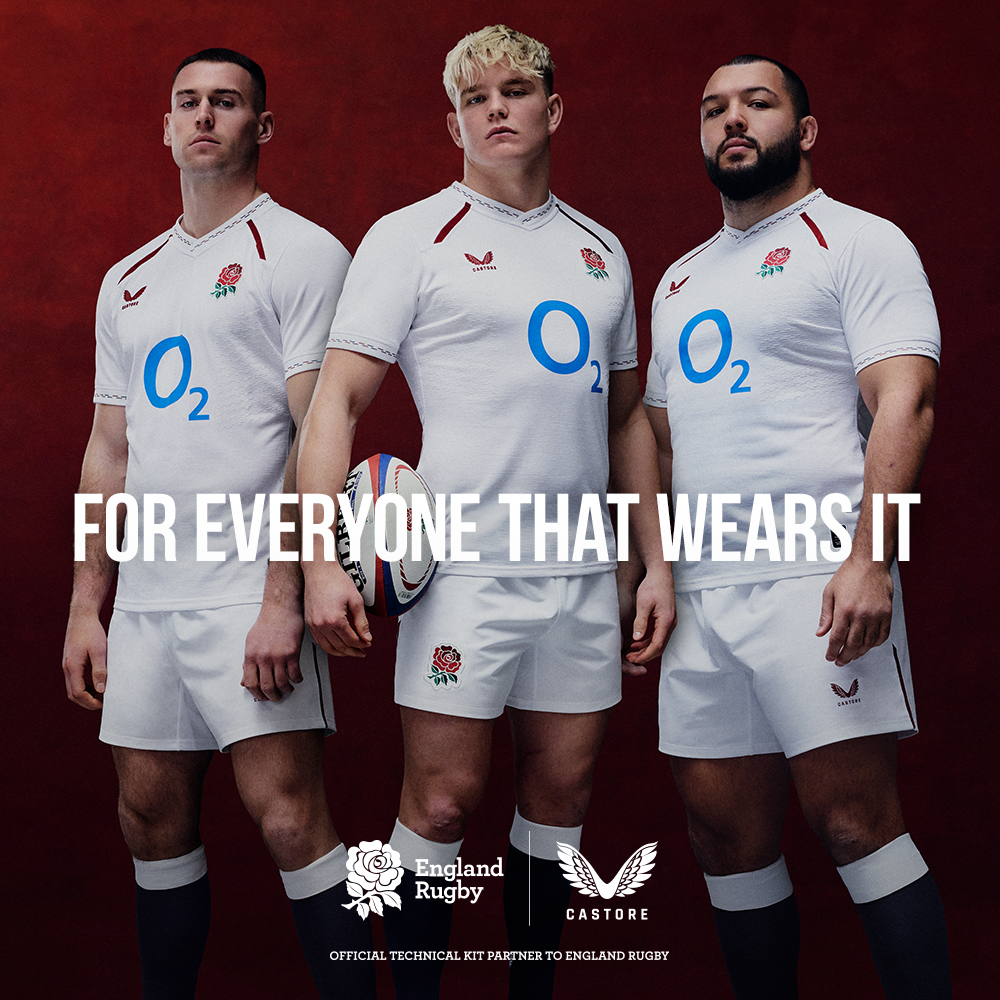 3 England men's players stood wearing the new home kit