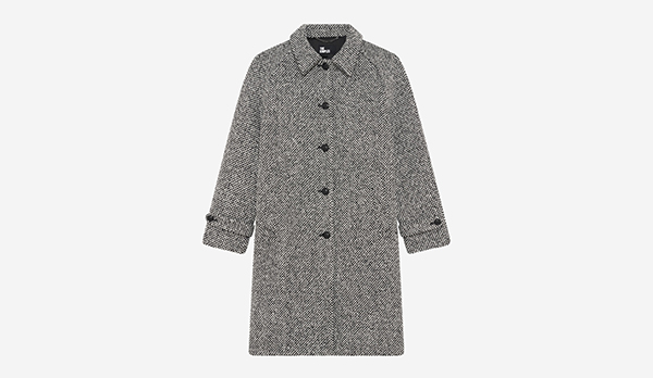 Manteau long en tweed noir et blanc
