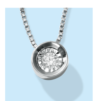 Silver pendant necklace with bezel-set stone on a delicate chain.