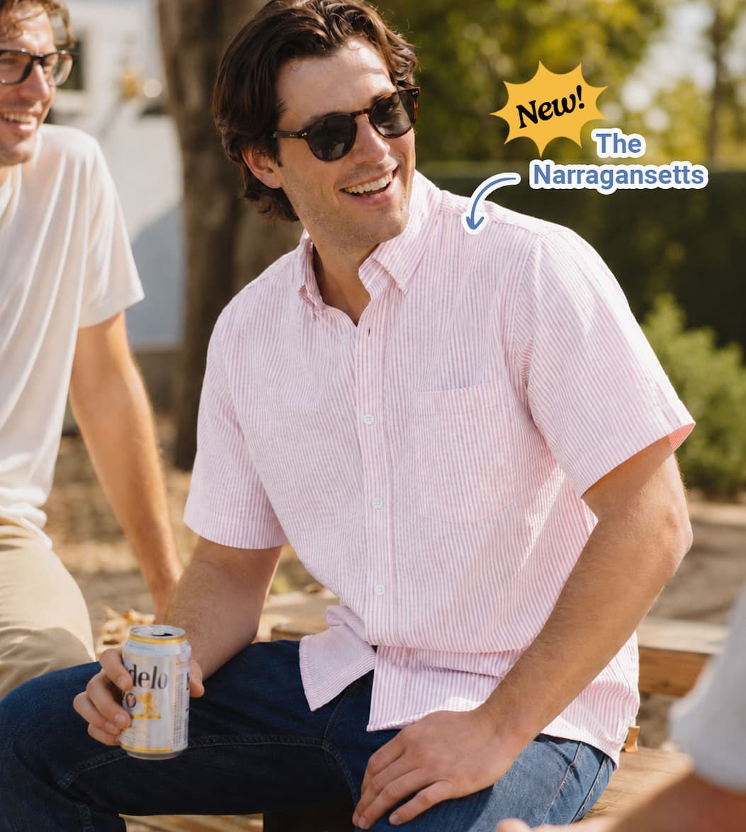New! The Narragansetts. (IMG of man in seersucker shirt)